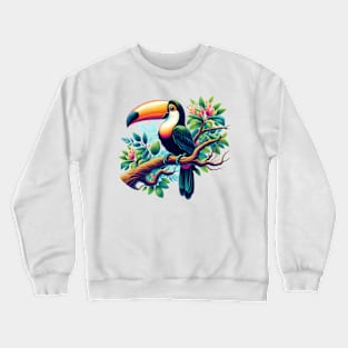 A toucan decorated with beautiful colorful flowers. Crewneck Sweatshirt